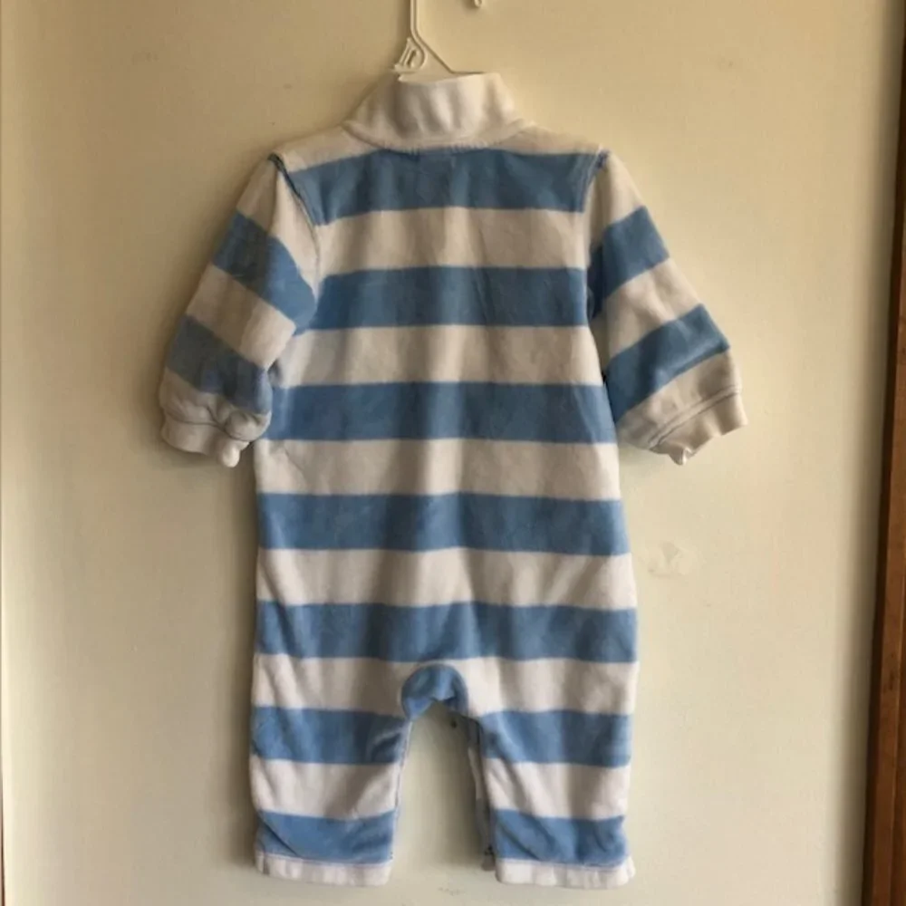 BABY GAP Velour Blue White Stripe Long Sleeve Pocket One Piece 3-6 Mos